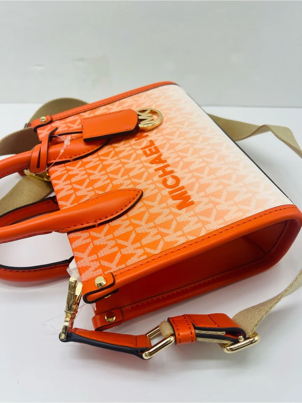 Michael Kors Mirella Extra-Sm Ombré Logo Crossbody XBODY Shopper Bag Poppy  NWT